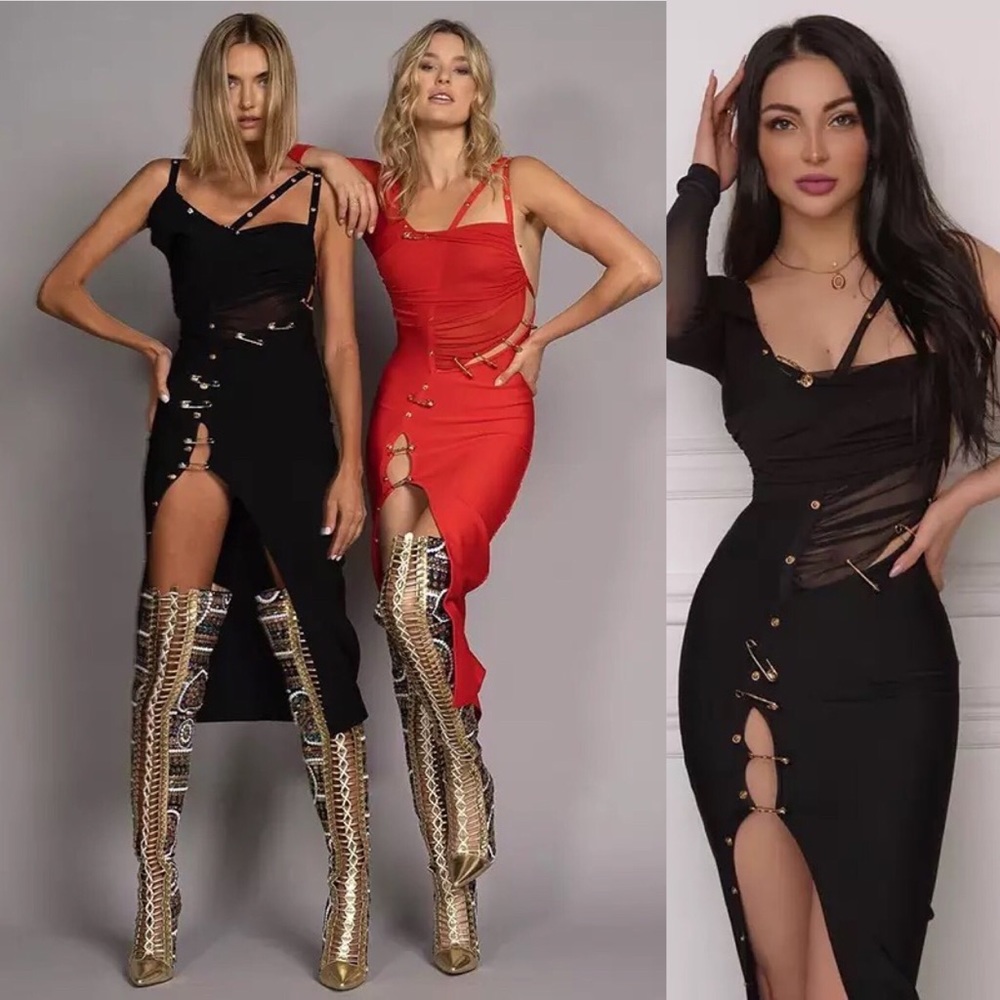 Noir One Shoulder Bandage Dress (Black)